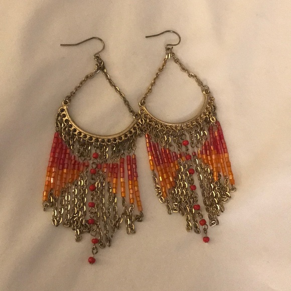 Gold Pink and Orange Bohemian Rhapsody Earrings - Picture 6 of 6